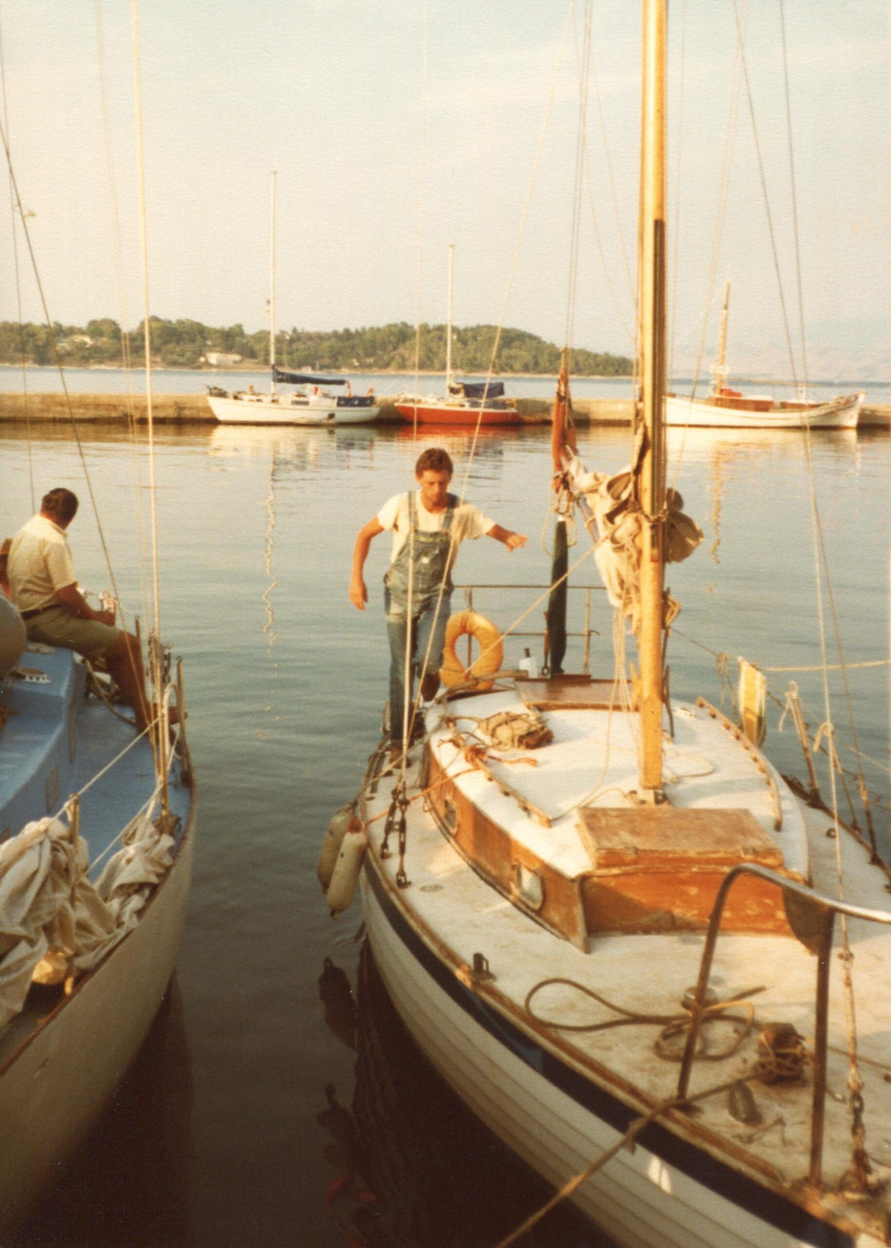 Arriving at Corfu old port, in need of a clean and some varnish 1981.